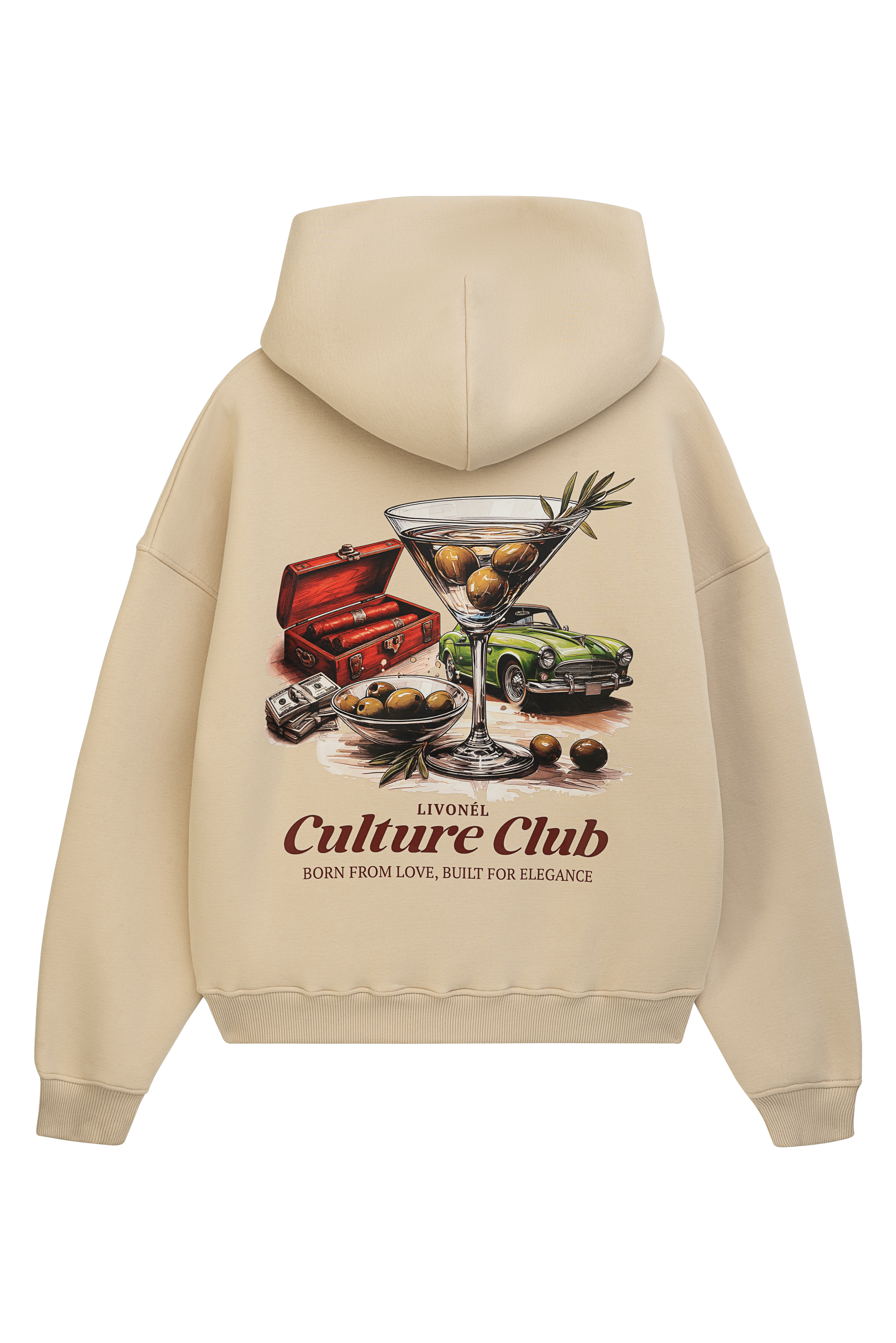Livonél Heritage Hoodie Creme Rückseite — Minimalistisches Design